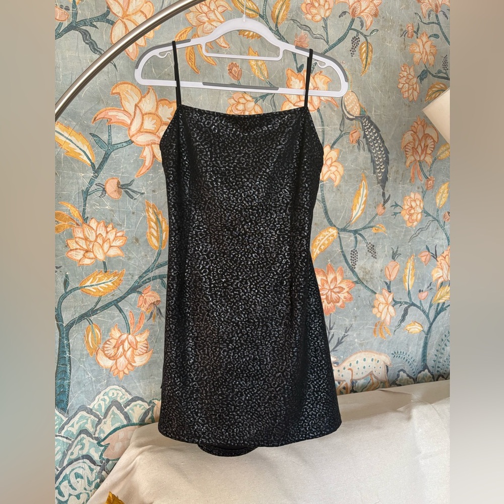 NWT Urban Outfitters Black Leopard Print Open Back Mini Dress Size Large